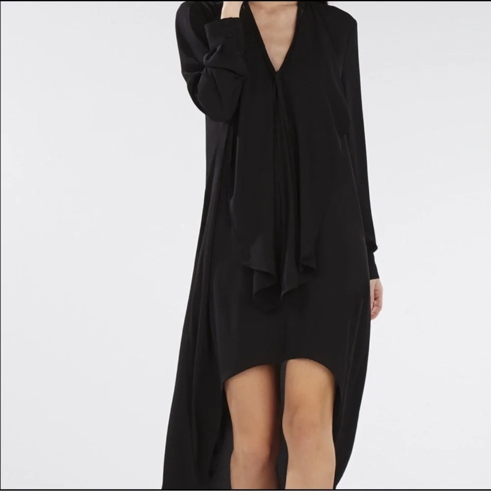 BCBGMAXAZRIA Flowy High Low Ruffle Chiffon Dress in Black, XXS - Picture 2 of 6